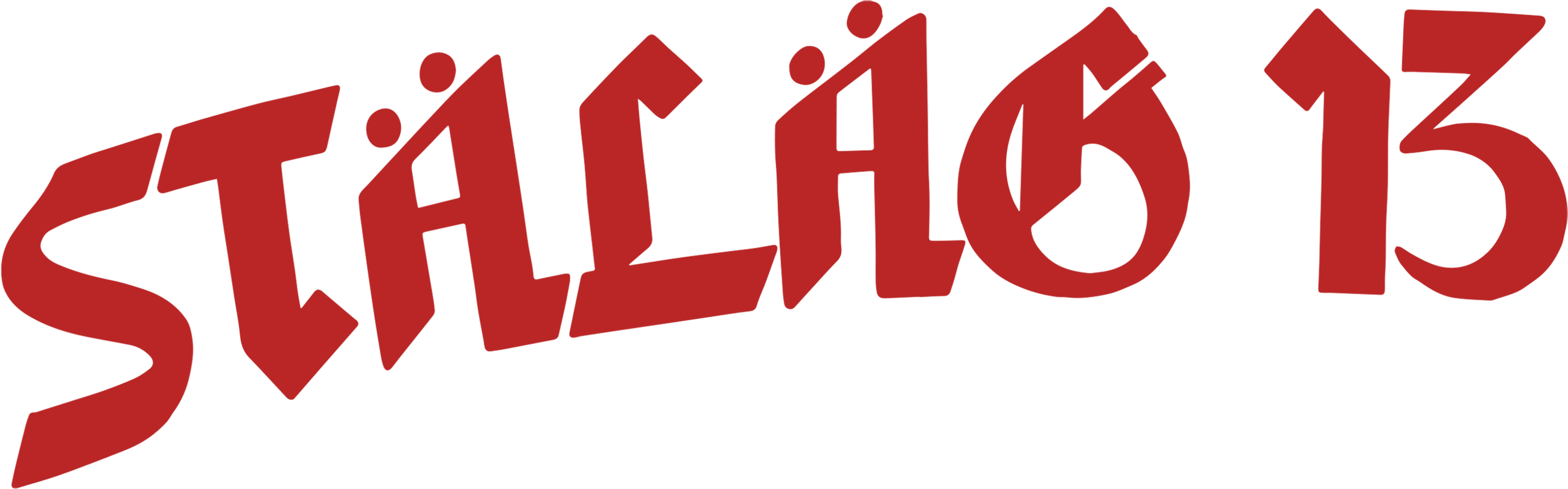 The image shows the text STALAG 13 in bold, stylized red letters with angular edges on a white background.