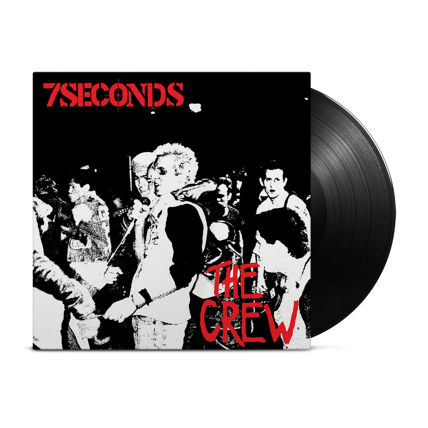 The 7 Seconds vinyl record set of The Crew features remastered sound, a deluxe gatefold with black-and-white band photos, printed liner notes, cover, inner lyric sheet, and an exclusive 20-page booklet.